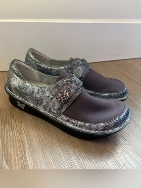 Alegria Brenna Metallic Silver black Mary Jane Comfort Shoes Women’s EU 38